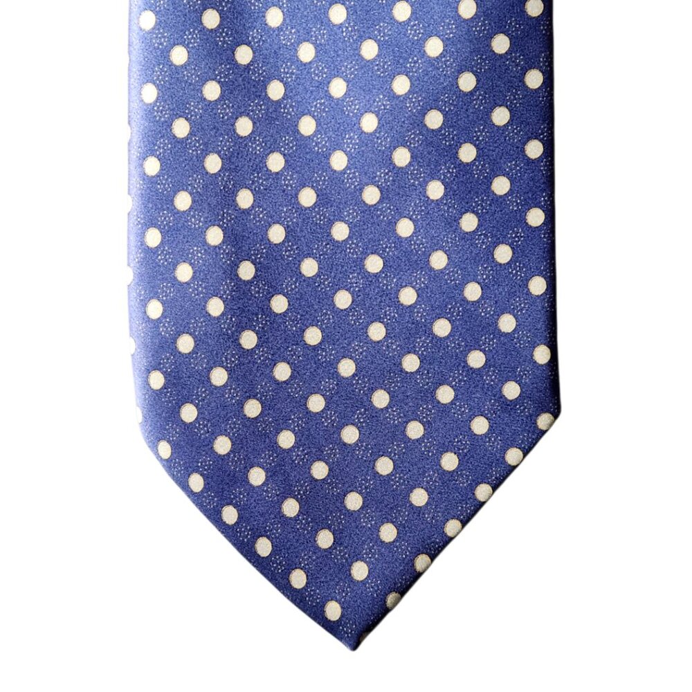 Santostefano Necktie Tie Blue White Polka Dot Silk Satin Finish Handmade Italy